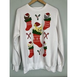 Mad Engine Long Sleeve Christmas Stocking Cat Sweater Women's Size Medium